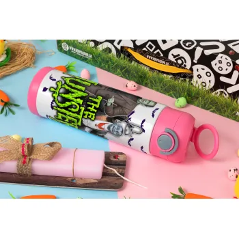 The munsters, Easter candle, Childrens hot water bottle, stainless steel, with safety straw, PINK (500ml)