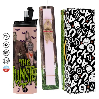 The munsters, Πασχαλινή Λαμπάδα με  ΡΟΖ Travel Tumbler θερμό (600ml, BPA free) & κερί αρωματικό πλακέ (30cm) (ΡΟΖ)