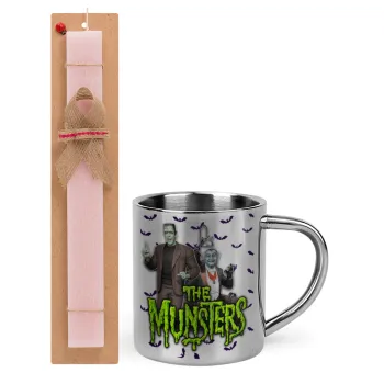 The munsters, Easter Set, metallic thermal cup (300ml) & aromatic flat Easter candle (30cm) (PINK)
