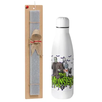 The munsters, Πασχαλινή Λαμπάδα με μεταλλικό παγούρι θερμός ανοξείδωτο (500ml) & κερί αρωματικό πλακέ (30cm) (ΓΚΡΙ)