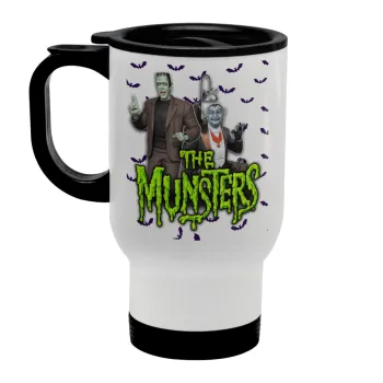 The munsters, Stainless steel travel mug with lid, double wall white 450ml