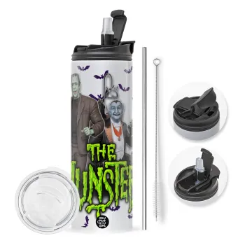 The munsters, Travel Tumbler θερμό με διπλό καπάκι, μεταλλικό καλαμάκι και βούρτσα καθαρισμού (Ανωξείδωτο 304 Food grade, BPA free, 600ml)