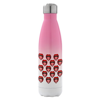 vampire lips, Metal mug thermos Pink/White (Stainless steel), double wall, 500ml