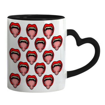 vampire lips, Mug heart black handle, ceramic, 330ml