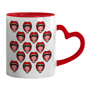 vampire lips, Mug heart red handle, ceramic, 330ml