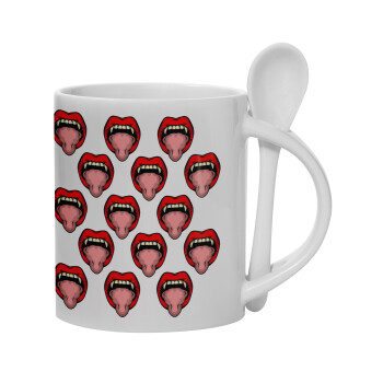 vampire lips, Ceramic coffee mug with Spoon, 330ml (1pcs)