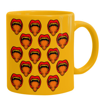 vampire lips, Ceramic coffee mug yellow, 330ml (1pcs)