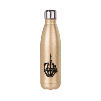 Middle finger, Glitter gold stainless steel thermos bottle, double-walled, 500ml