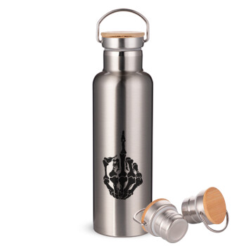 Middle finger, Stainless steel Silver with wooden lid (bamboo), double wall, 750ml