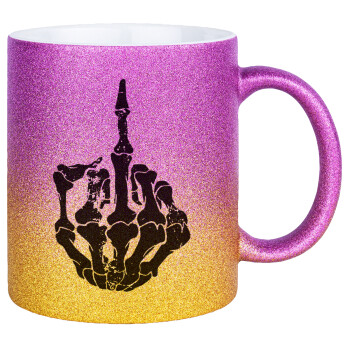 Middle finger, Κούπα Χρυσή/Ροζ Glitter, κεραμική, 330ml