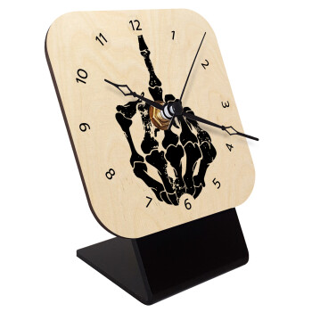 Middle finger, Quartz Table clock in natural wood (10cm)