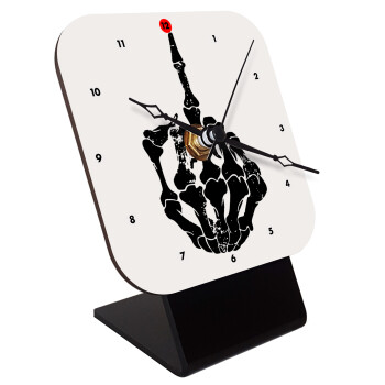 Middle finger, Quartz Wooden table clock with hands (10cm)