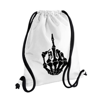 Middle finger, Backpack pouch GYMBAG white, with pocket (40x48cm) & thick cords