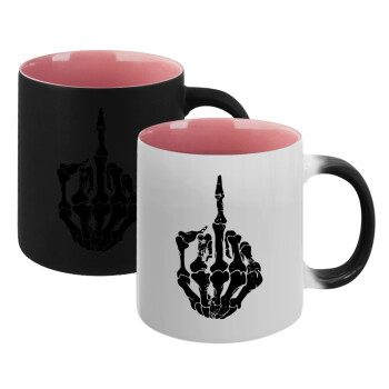 Middle finger, Κούπα Μαγική εσωτερικό ΡΟΖ, κεραμική 330ml που αλλάζει χρώμα με το ζεστό ρόφημα