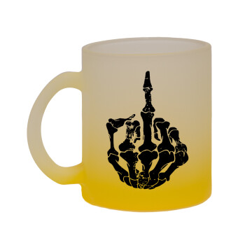 Middle finger, Κούπα γυάλινη δίχρωμη με βάση το κίτρινο ματ, 330ml