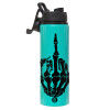 Metallic water bottle with safety lid, 850ml aluminum