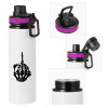 Metallic water bottle with safety lid, 850ml aluminum