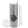 Tumbler stainless steel Silver 600ml, with metal straw & cleaning brush