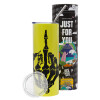 Neon Yellow Travel Tumbler, with metal straw (Stainless steel 304 Food grade, BPA free, 600ml)