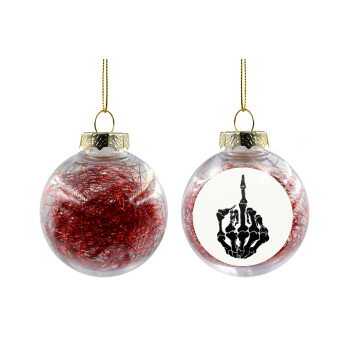 Middle finger, Transparent Christmas tree ball ornament with red filling 8cm