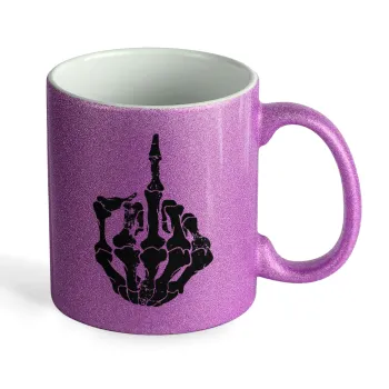 Middle finger, Κούπα Μωβ Glitter που γυαλίζει, κεραμική, 330ml