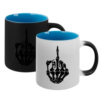 Middle finger, Κούπα Μαγική εσωτερικό μπλε, κεραμική 330ml που αλλάζει χρώμα με το ζεστό ρόφημα