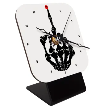 Middle finger, Quartz Wooden table clock with hands (10cm)