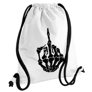 Middle finger, Τσάντα πλάτης πουγκί GYMBAG λευκή, με τσέπη (40x48cm) & χονδρά κορδόνια