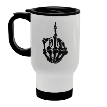 Middle finger, Κούπα ταξιδιού ανοξείδωτη με καπάκι, διπλού τοιχώματος (θερμό) λευκή 450ml