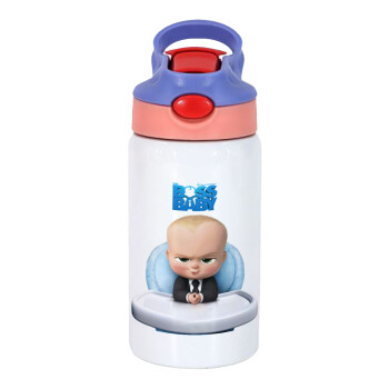 The boss baby, Children's hot water bottle, stainless steel, with safety straw, pink/purple (350ml)