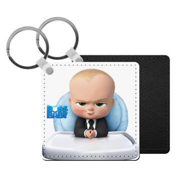 The boss baby, Μπρελόκ Δερματίνη, τετράγωνο ΜΑΥΡΟ (5x5cm)