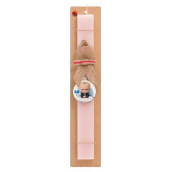 The boss baby, Easter Set, wooden keychain & scented flat Easter candle (30cm) (PINK)