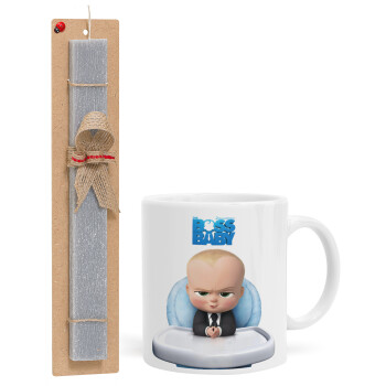 The boss baby, Easter Set, Ceramic Cup (330ml) & Easter aromatic flat candle (30cm) (GRAY)