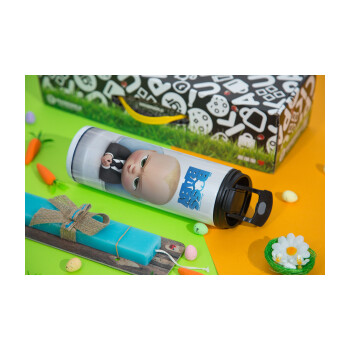 The boss baby, Easter candle,Travel Tumbler 2 Lids, with metal straw & cleaning brush & aromatic flat candle (30cm) (BLUE)