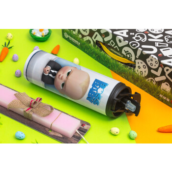 The boss baby, Easter candle,Travel Tumbler 2 Lids, with metal straw & cleaning brush & aromatic flat candle (30cm) (PINK)