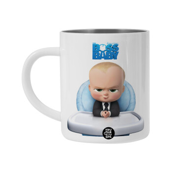 The boss baby, Λευκή Ανοξείδωτη Μεταλλική Κούπα 450ml - Διπλού Τοιχώματος 