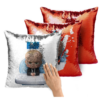 The boss baby, Μαξιλάρι καναπέ Μαγικό Κόκκινο με πούλιες 40x40cm περιέχεται το γέμισμα