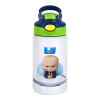 Children's hot water bottle, stainless steel, with safety straw, green, blue (350ml)