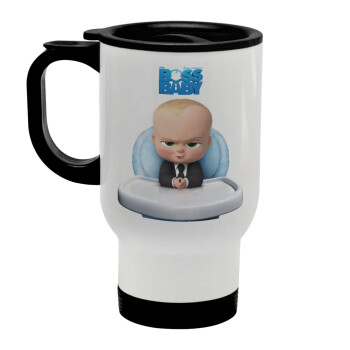 The boss baby, Stainless steel travel mug with lid, double wall white 450ml