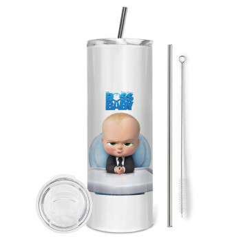 The boss baby, Eco friendly ποτήρι θερμό (tumbler) από ανοξείδωτο ατσάλι 600ml, με μεταλλικό καλαμάκι & βούρτσα καθαρισμού