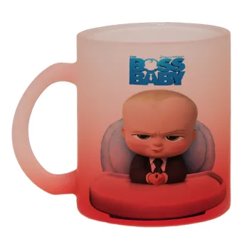 The boss baby, Κούπα γυάλινη δίχρωμη με βάση το κόκκινο ματ, 330ml