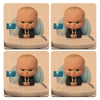 The boss baby, ΣΕΤ x4 Σουβέρ ξύλινα τετράγωνα plywood (9cm)