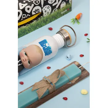 The boss baby, Πασχαλινή Λαμπάδα με παγούρι μεταλλικό (620ml, stainless steel) & κερί αρωματικό πλακέ (30cm) (ΤΙΡΚΟΥΑΖ)
