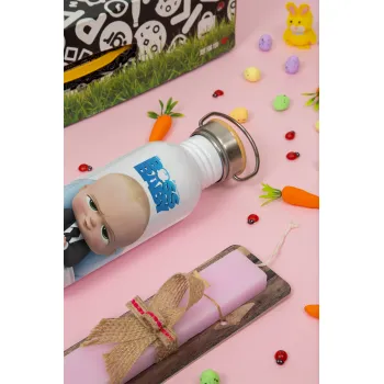 The boss baby, Πασχαλινή Λαμπάδα με παγούρι μεταλλικό (620ml, stainless steel) & κερί αρωματικό πλακέ (30cm) (ΡΟΖ)