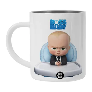 The boss baby, Λευκή Ανοξείδωτη Μεταλλική Κούπα 450ml - Διπλού Τοιχώματος 