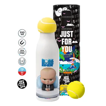 The boss baby, Μπάλα τένις μεταλλικό παγούρι θερμός, διπλού τοιχώματος, 550ml