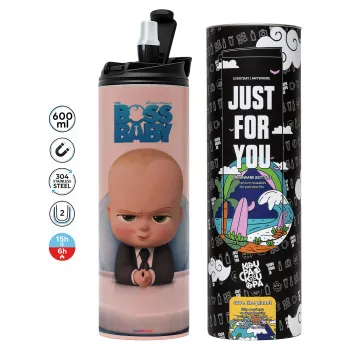The boss baby, Tumbler ποτήρι θερμό ΡΟΖ από ανοξείδωτο ατσάλι 600ml