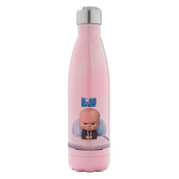 The boss baby, Μεταλλικό παγούρι θερμός Ροζ Ιριδίζον (Stainless steel), διπλού τοιχώματος, 500ml