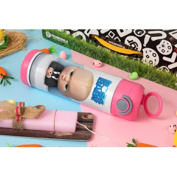 The boss baby, Πασχαλινή Λαμπάδα με Παιδικό παγούρι θερμό, ανοξείδωτο, με καλαμάκι ασφαλείας, ΡΟΖ (500ml)