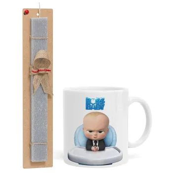The boss baby, Πασχαλινή Λαμπάδα με Κούπα κεραμική (330ml) & κερί αρωματικό πλακέ (30cm) (ΓΚΡΙ)